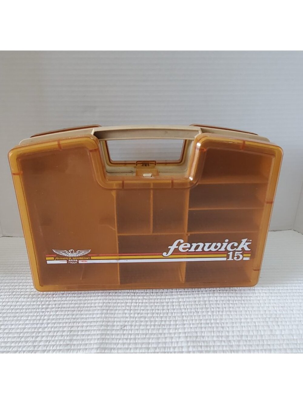 Fenwick 15 Woodstream Double Sided Tackle Box Hinged Lid Vintage Amber